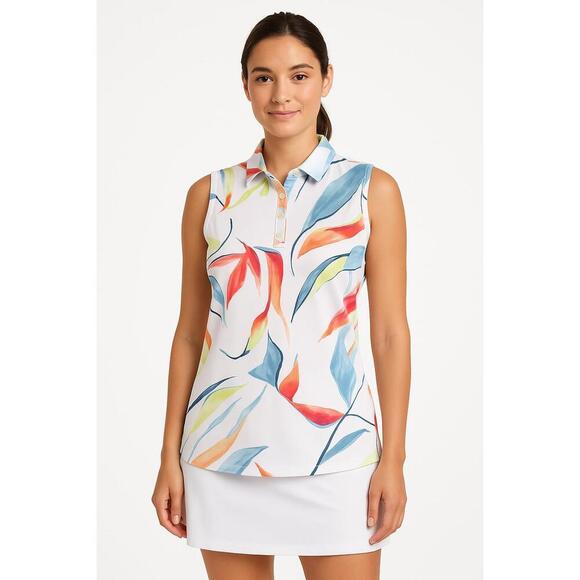 Walter Hagen- XS Sleeveless Polo Floral Print Collared Button Placket Preppy - Picture 2 of 4